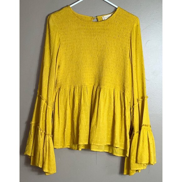 Altar'd State Top Tiered Ruffle Sleeve Smock Tunic Boho Romantic Mustard Women S - Picture 6 of 8